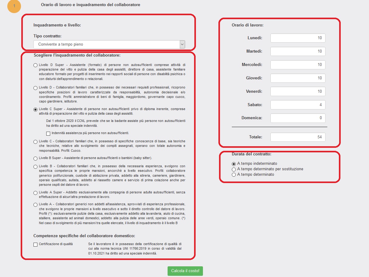 Calcolo online costo colf e badanti 1